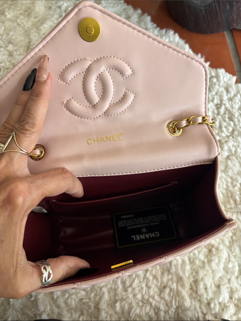 Quilted Pink Chain Shoulder Bag with logo cc - Picture 4 of 4